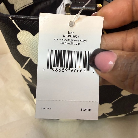 NWT 4FER Kate Spade Juno Floral Grant St Vinyl Mini Tote Black White - Picture 6 of 8